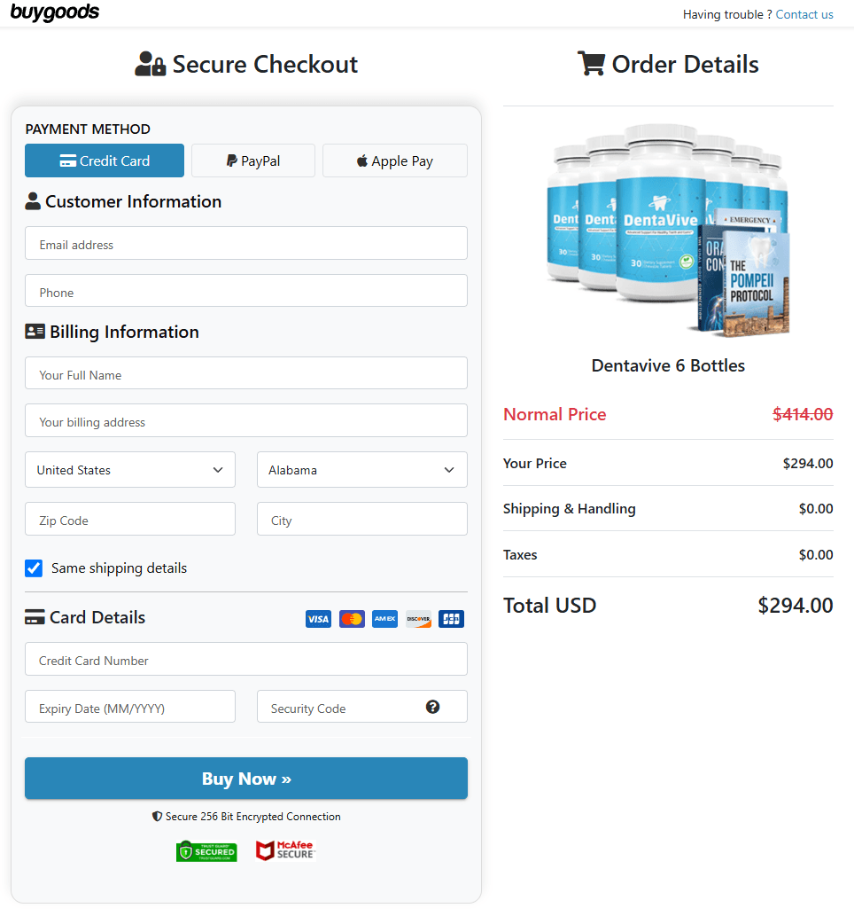 Dentavive Secure Billing Checkout Interface Preview